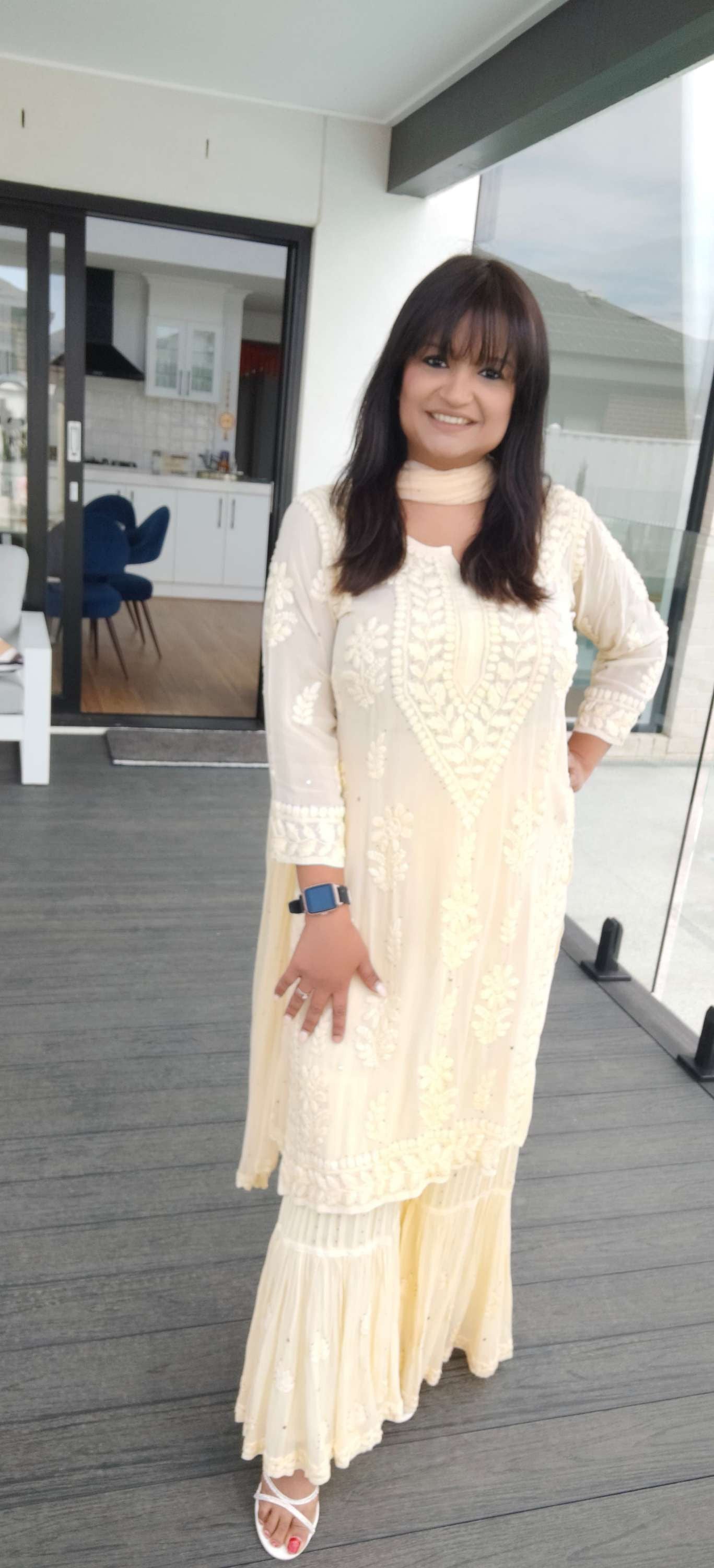 Shahnaz chikankari sharara suit cream ombre