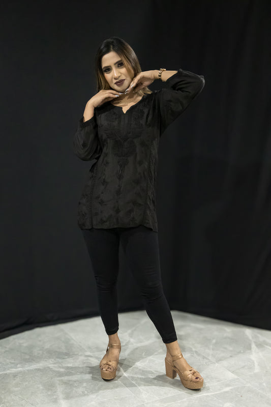 Silk chikankari short top