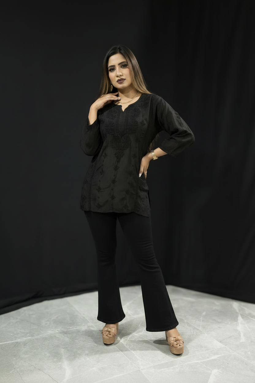 Silk chikankari short top