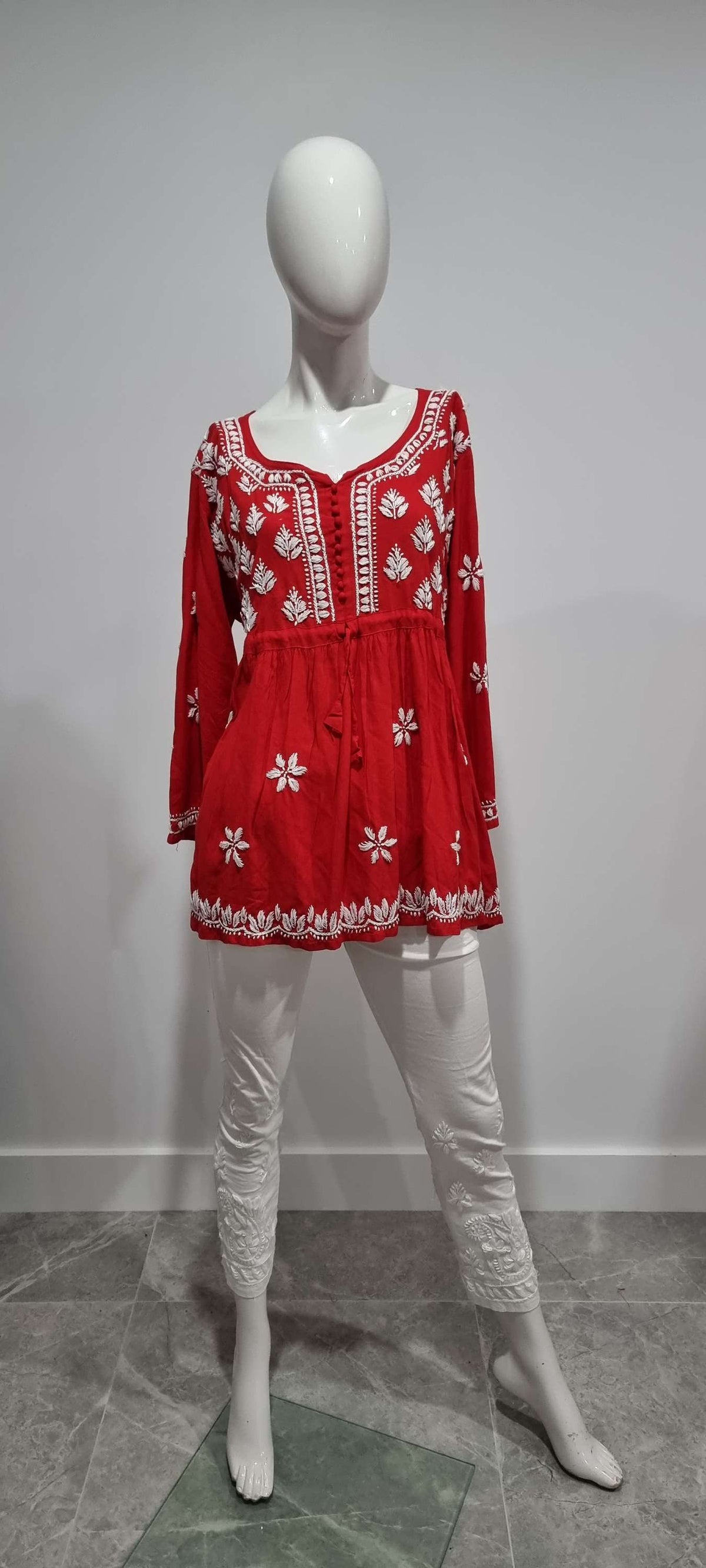 Cotton women's chikankari top — back view | Summer Sunrise Short Top