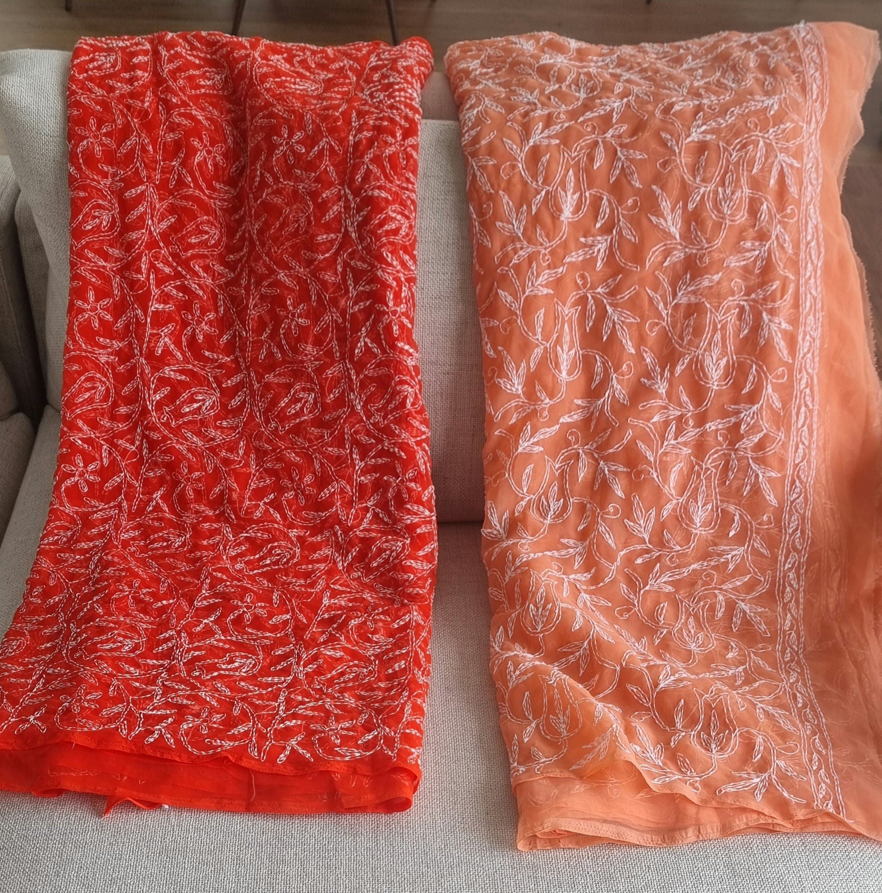 Georgette chikankari saree — detail view | Tepchi saree