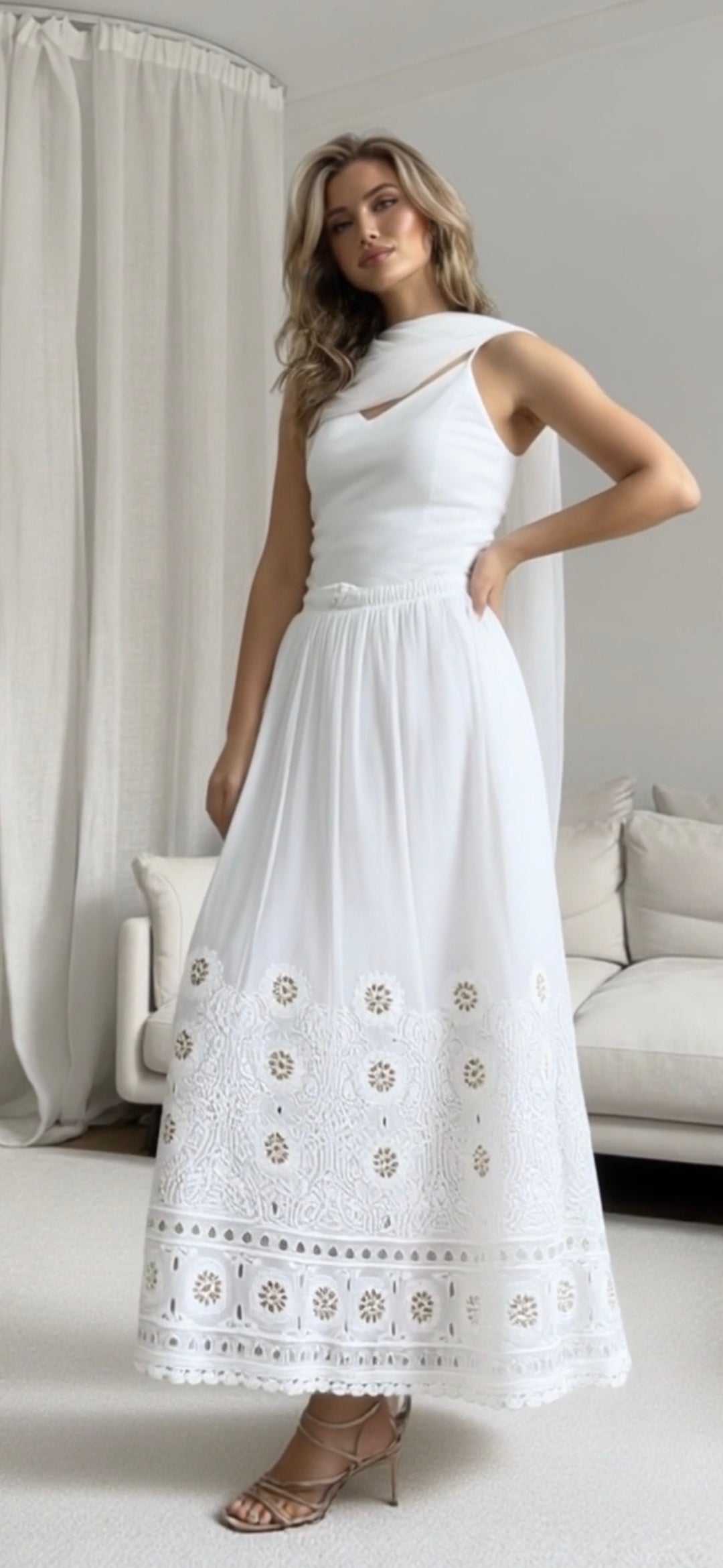 Georgette women's chikankari lehenga — back view | Gotapatti chikankari lehenga skirt top and dupatta