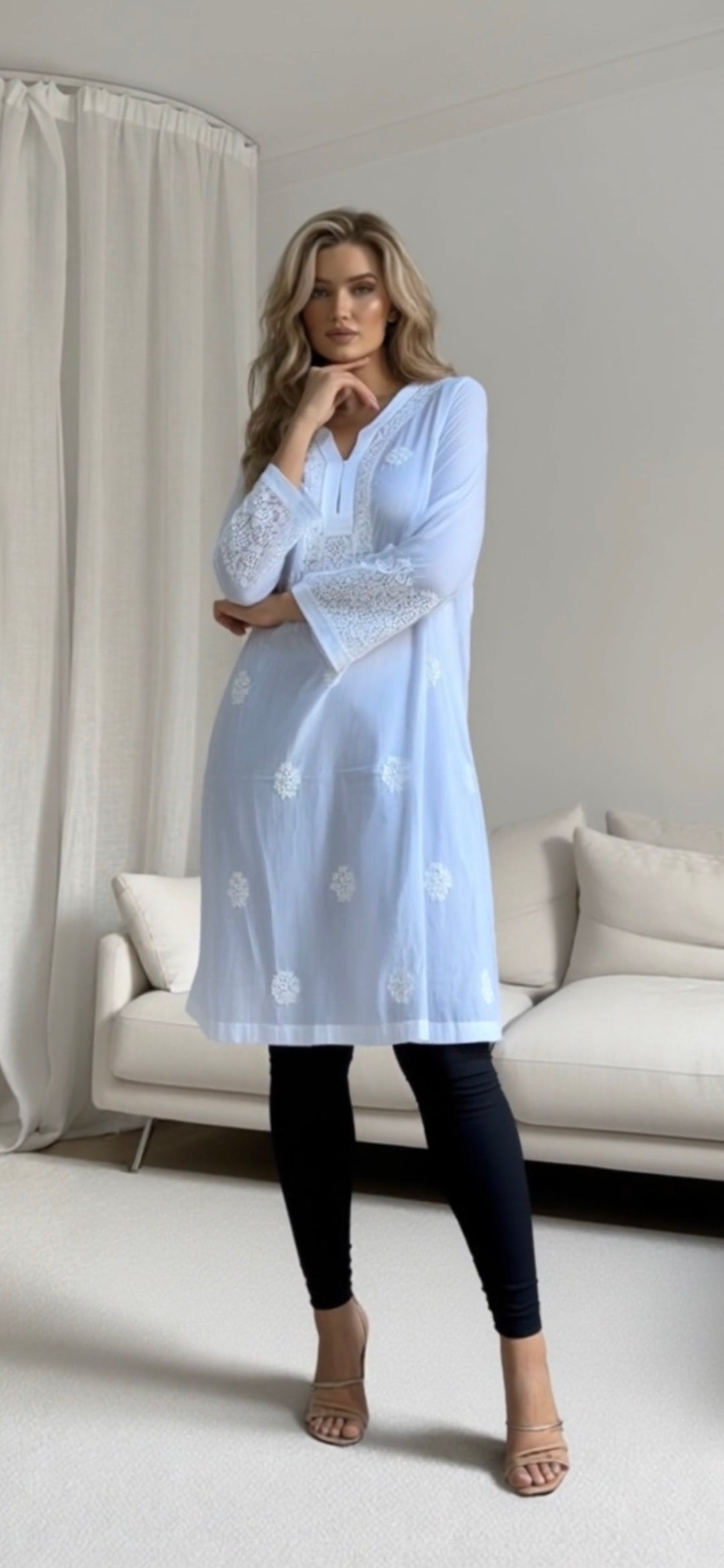 White cotton women's chikankari kurta — front view | White Cotton Chikankari Kurta for Women