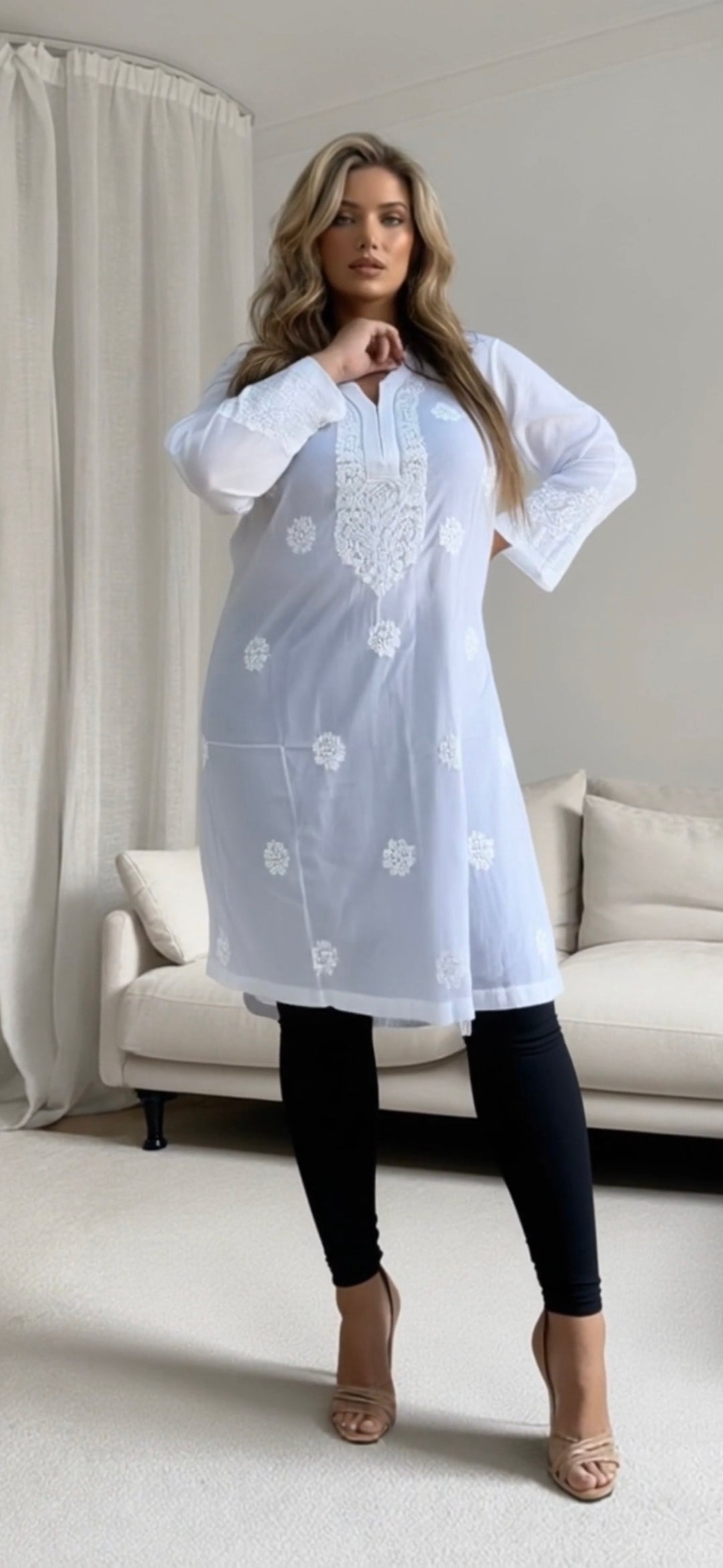 White cotton women's chikankari kurta — back view | White Cotton Chikankari Kurta for Women