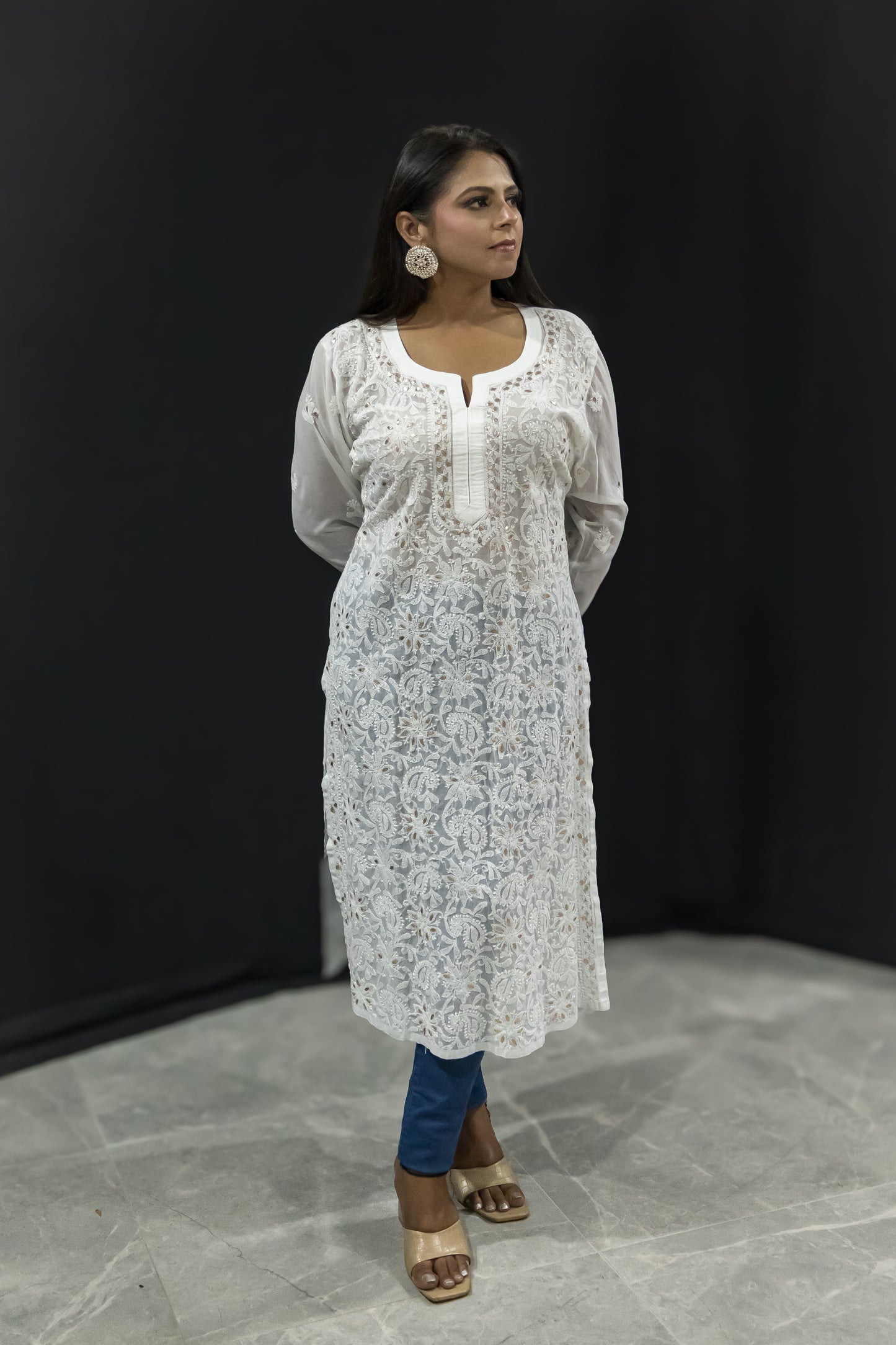 White chikankari & gotapatti kurta
