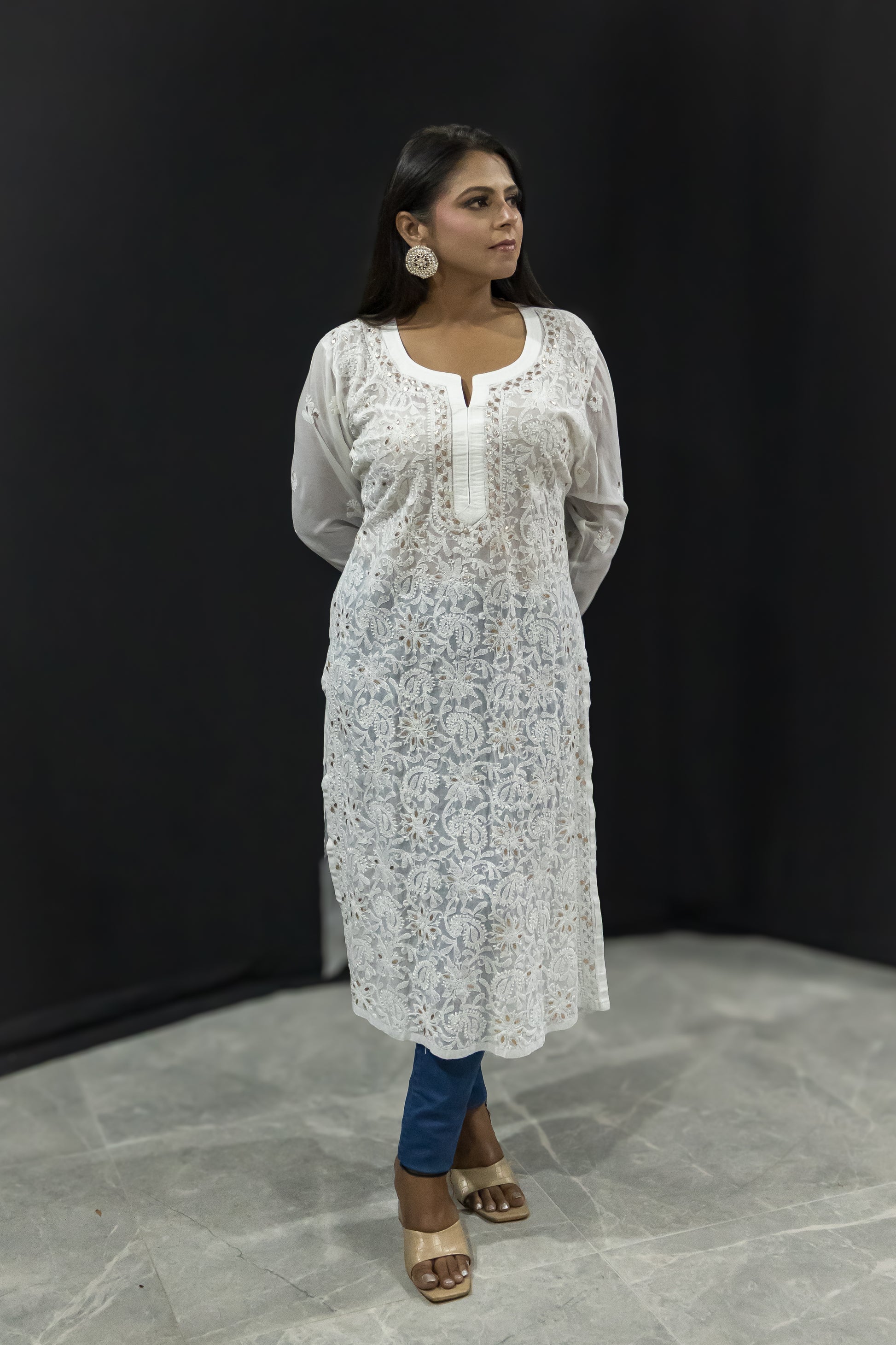 White chikankari & gotapatti kurta