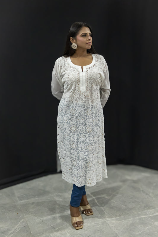 White chikankari & gotapatti kurta