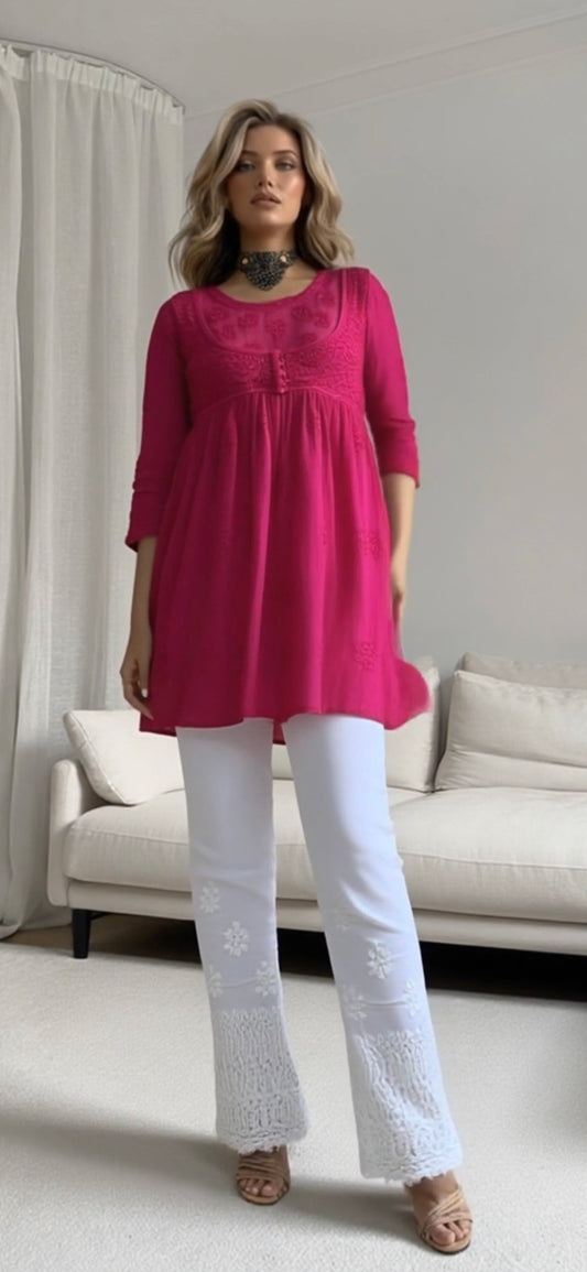 Georgette women's chikankari top — front view | Ruhaani short top