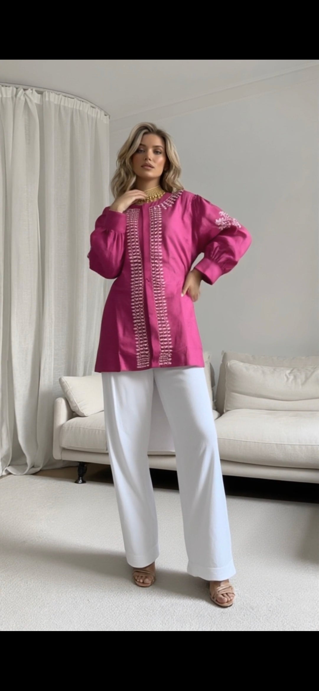 Wine silk chikankari short shirt