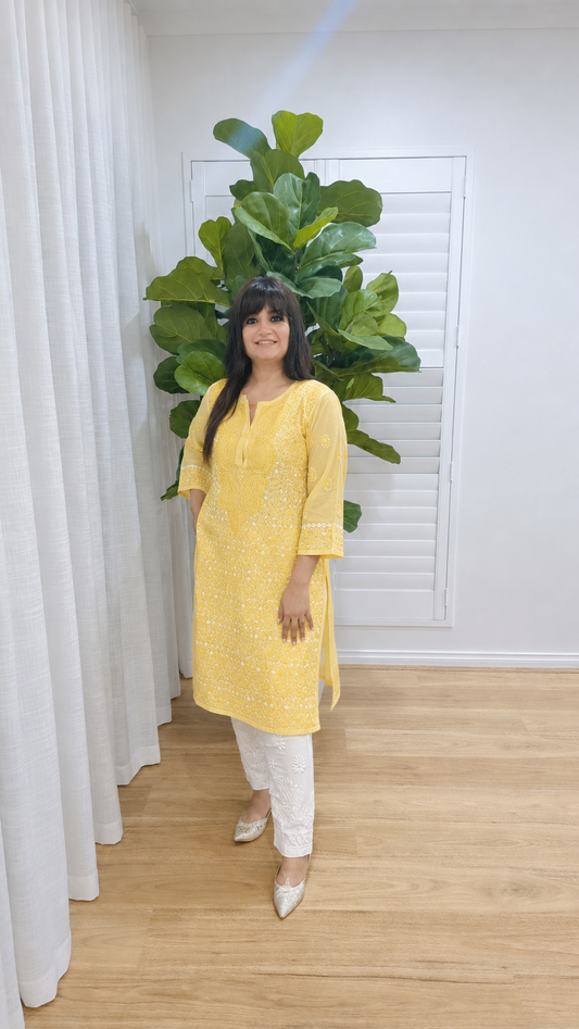 Yellow cotton kurta short length
