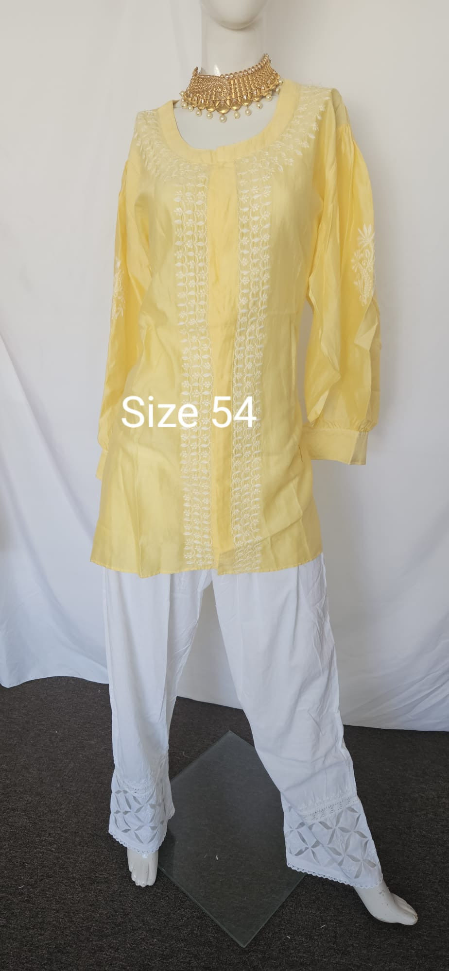 Yellow silk chikankari short shirt