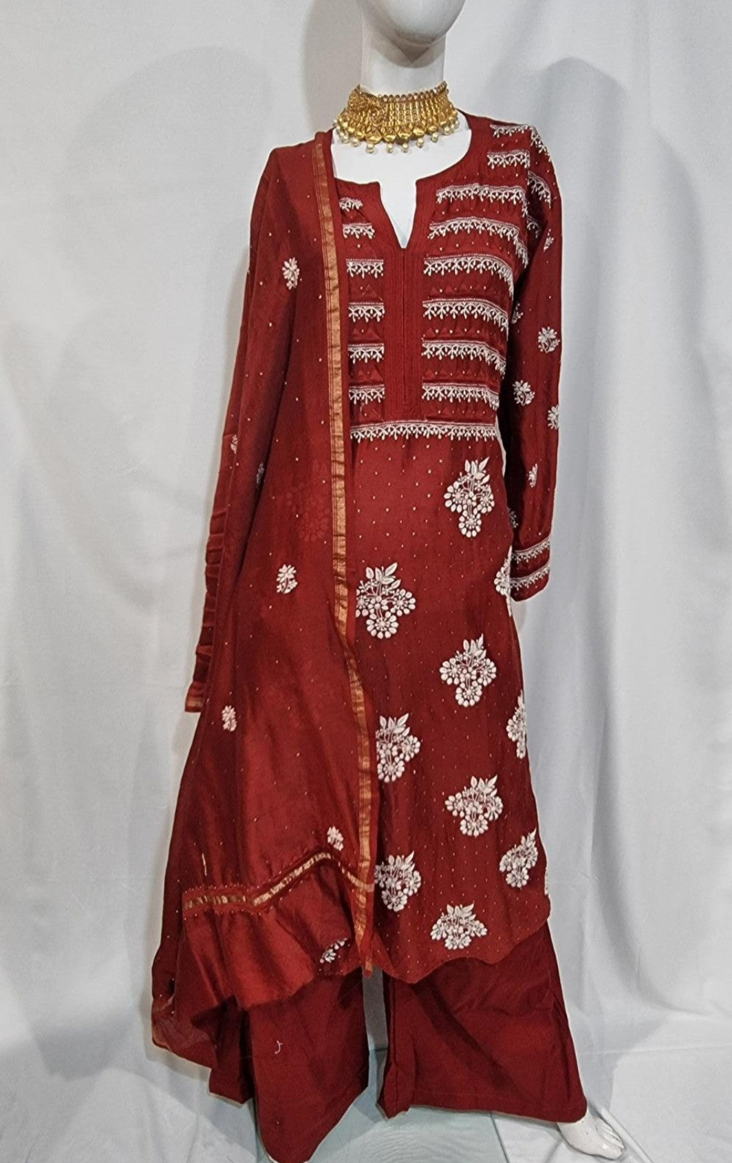 Silk Chikankari & Mukaishkari suit