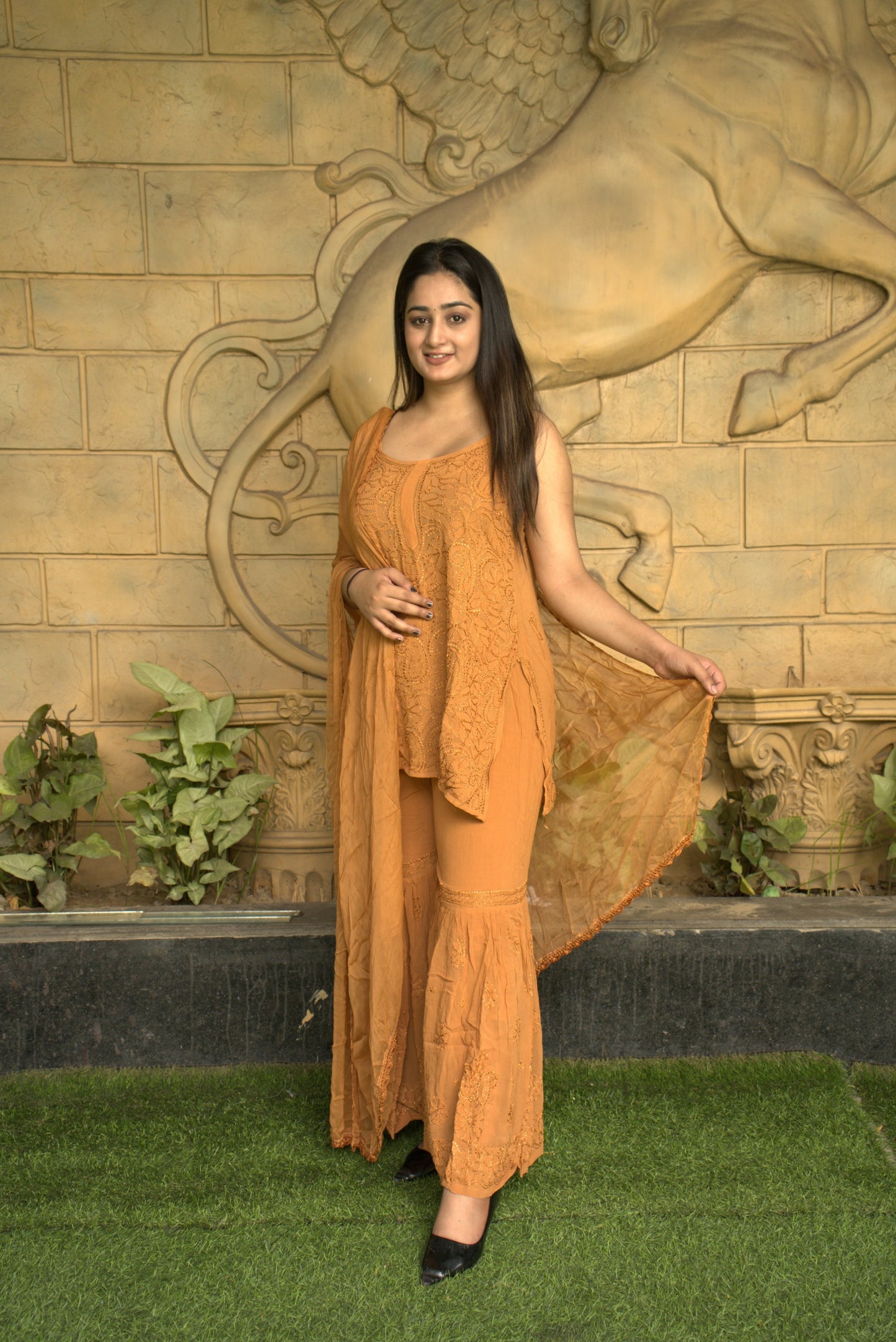 NARGISI GEORGETTE STRAIGHT SHORT KURTA SET