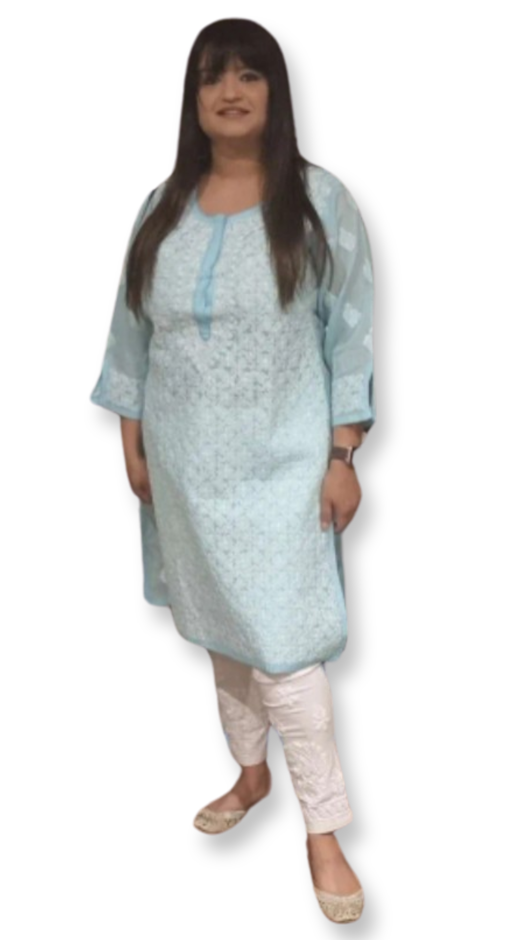 Cotton women's chikankari kurta — styling view | Short cotton kurtas