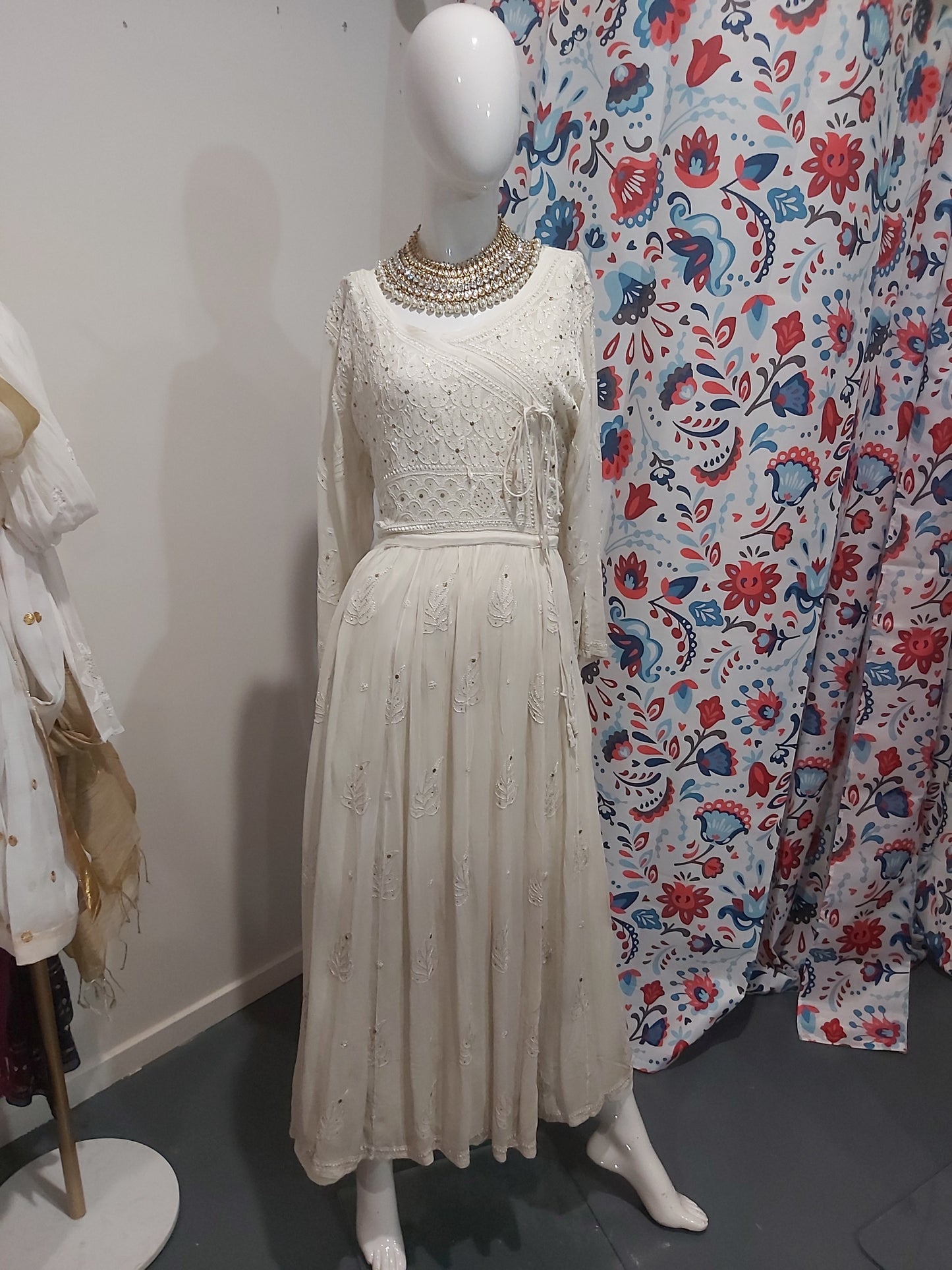 Pure Gorgette ChikankarI/Mukaish Gown