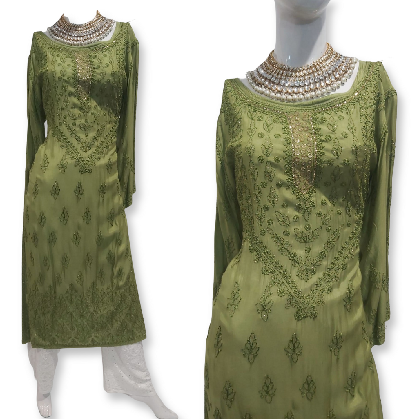 Premium cotton silk Chikankari & Mukaish kurta