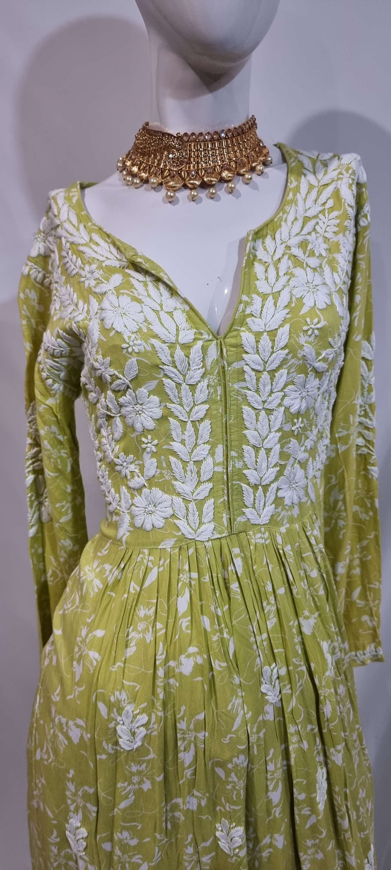 Mulmul cotton women's chikankari dress — detail view | Summer Fresh long dress