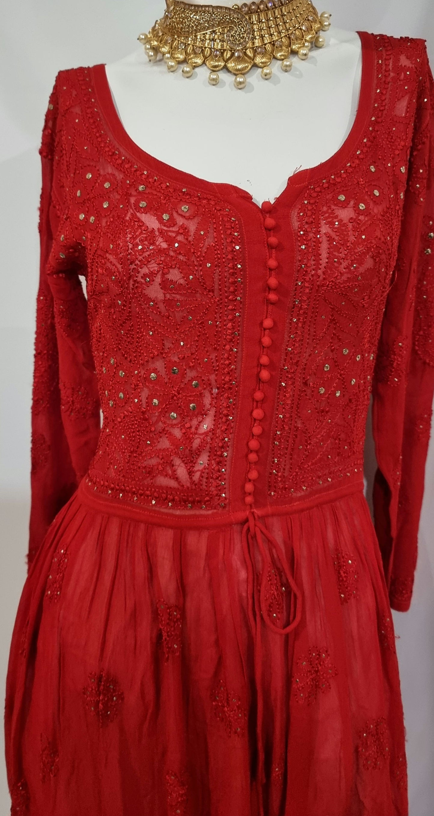 Women's chikankari anarkali — embroidery close-up | Designer anarkali