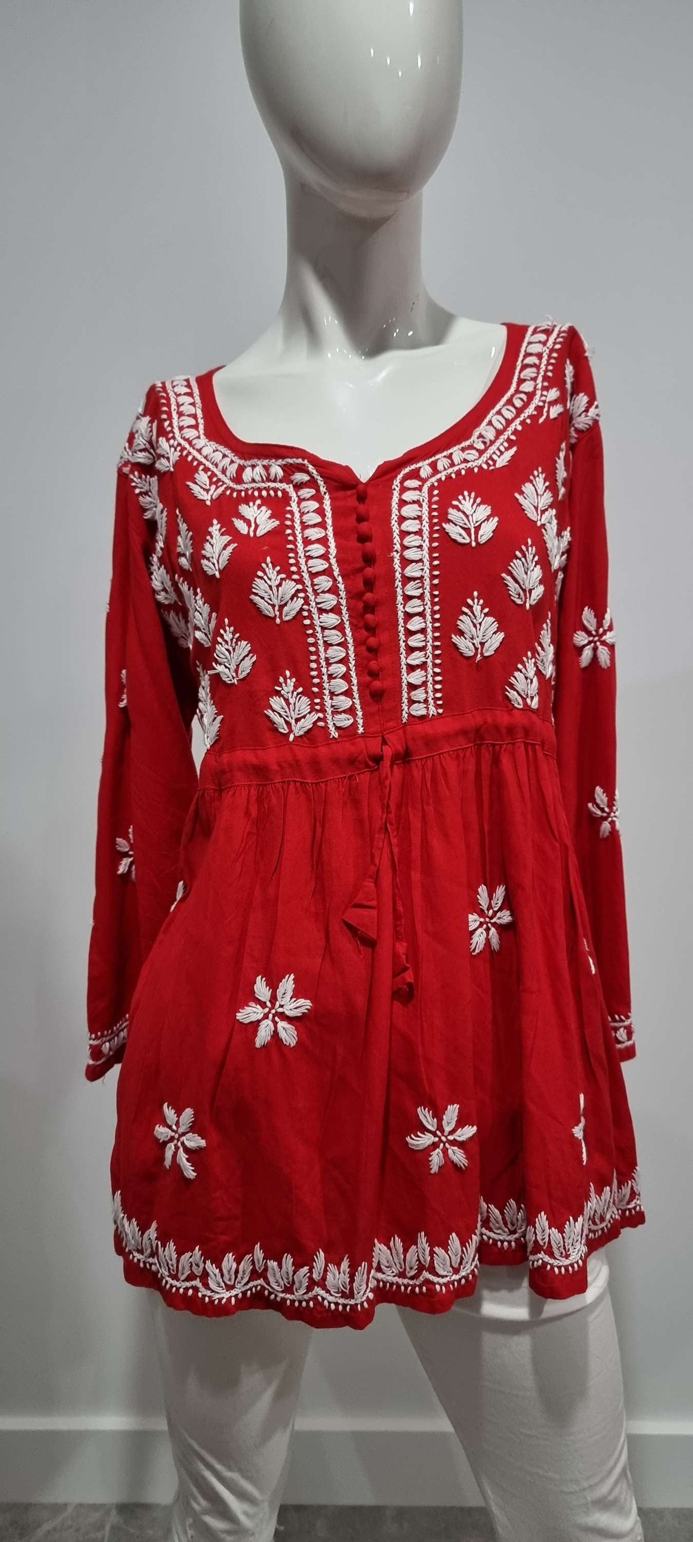 Cotton women's chikankari top — front view | Summer Sunrise Short Top