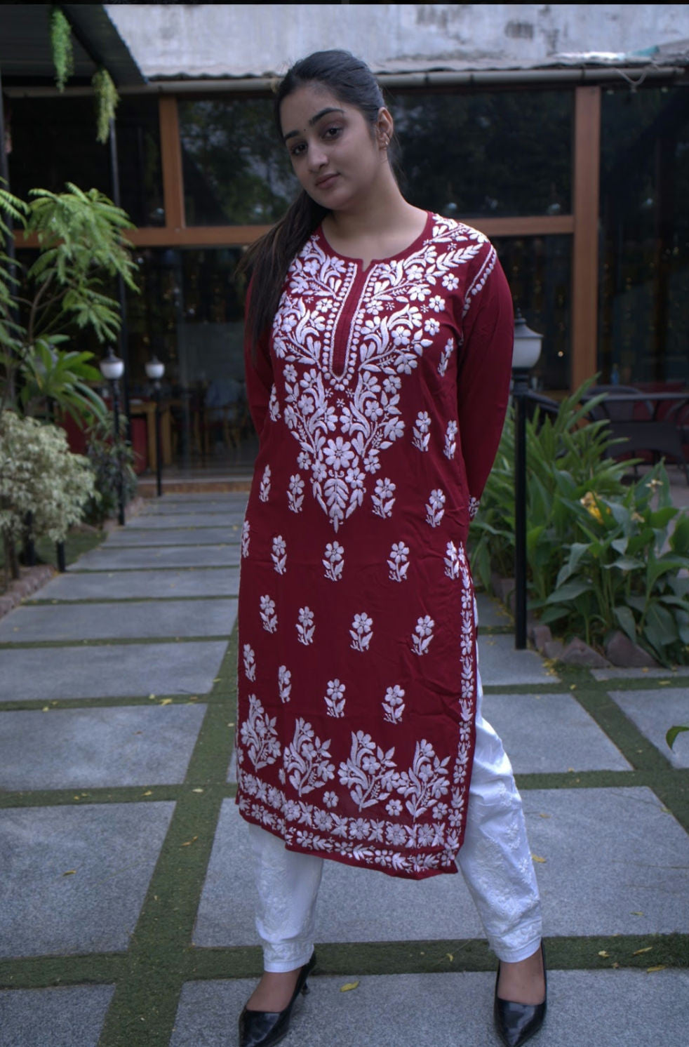 Aayesha cotton chikankari long kurta