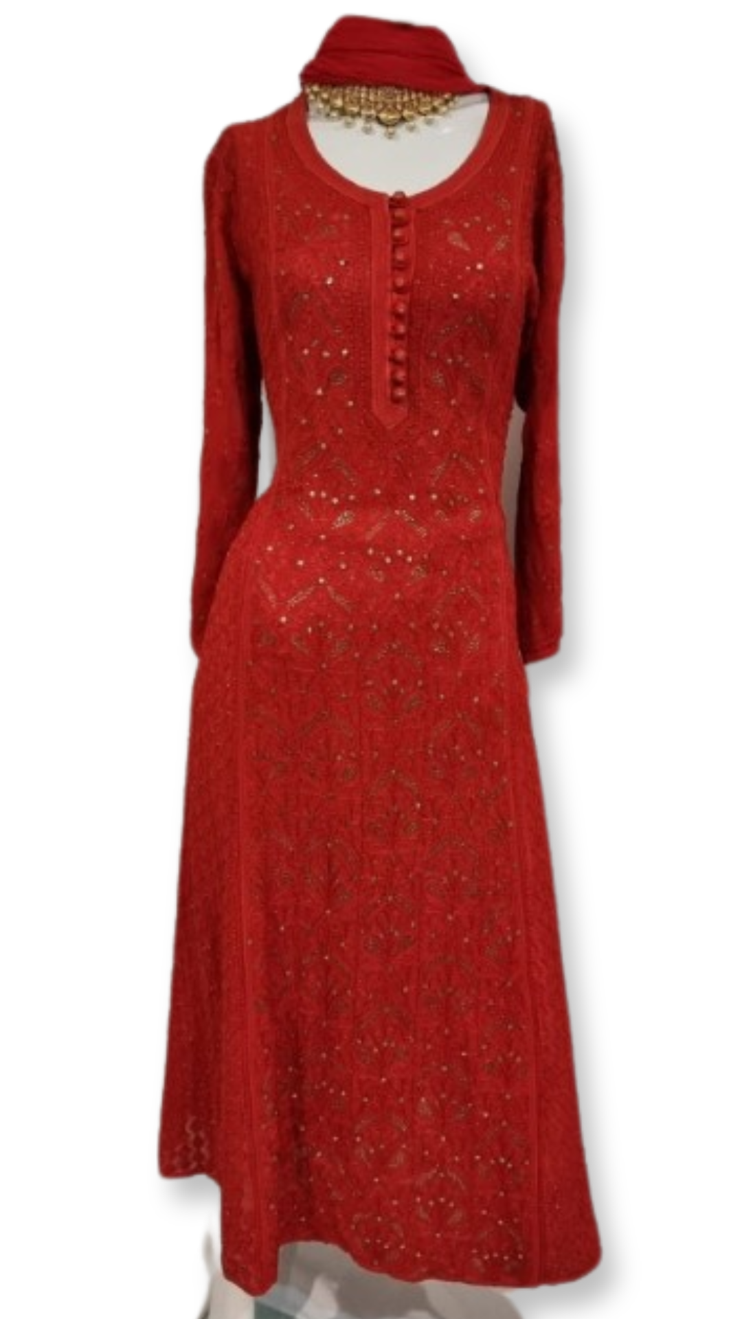 Red georgette women's chikankari anarkali — back view | Designer Blood red anarkali