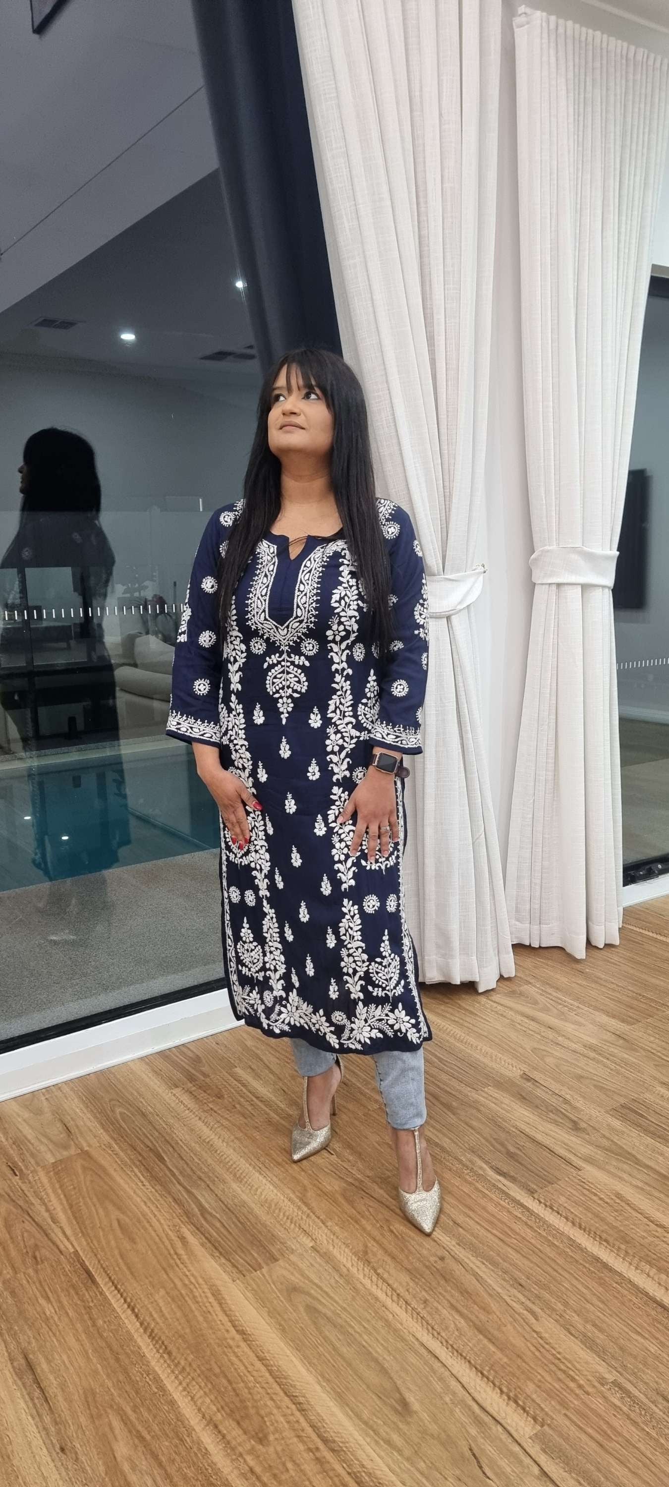 Aayesha cotton chikankari long kurta