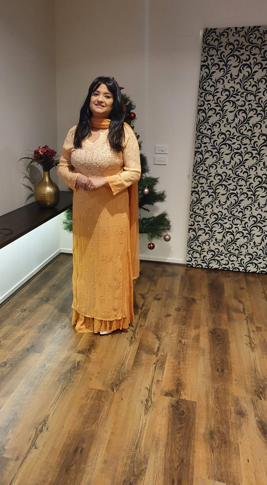 Lucknowi Long kurta sharara suit