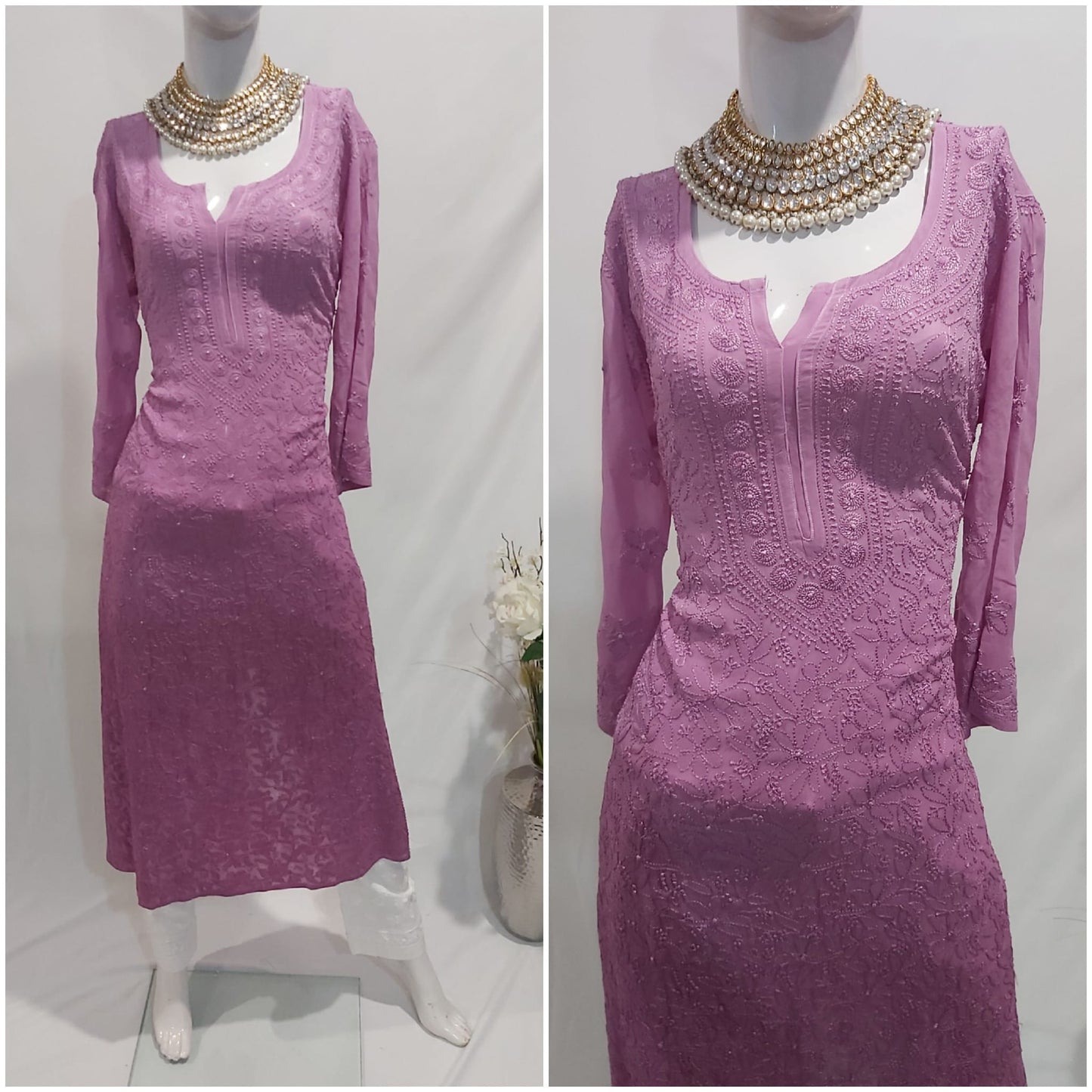 Pure gorgette kurta chikankari