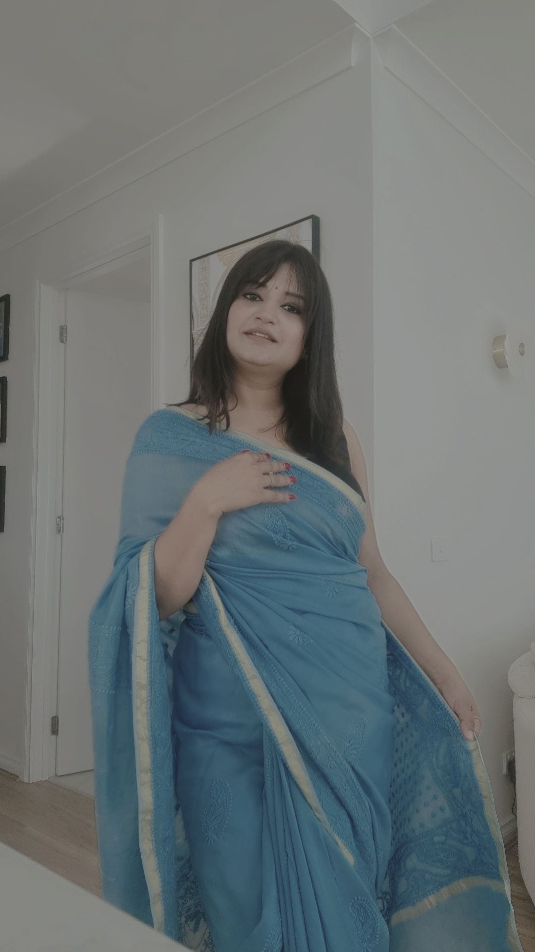 Silk chikankari saree — embroidery close-up | Silk chikankari lucknowi saree