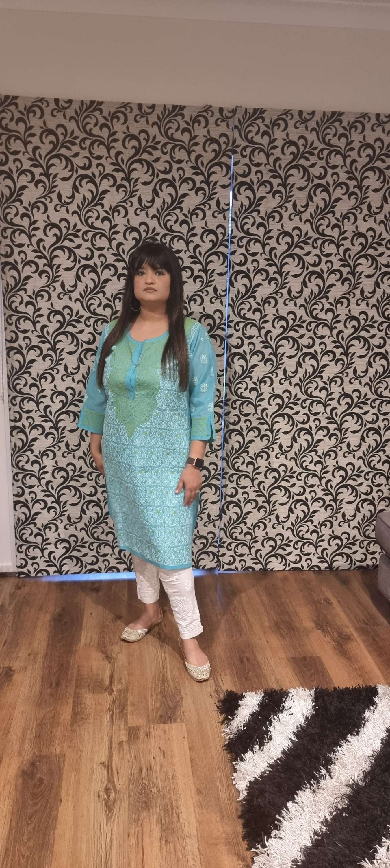 Cotton women's chikankari kurta — fabric close-up | Short cotton kurtas