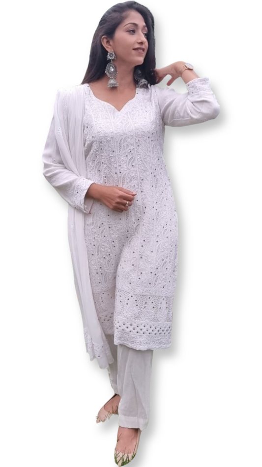 Pure gorgette chikan mukaish suit