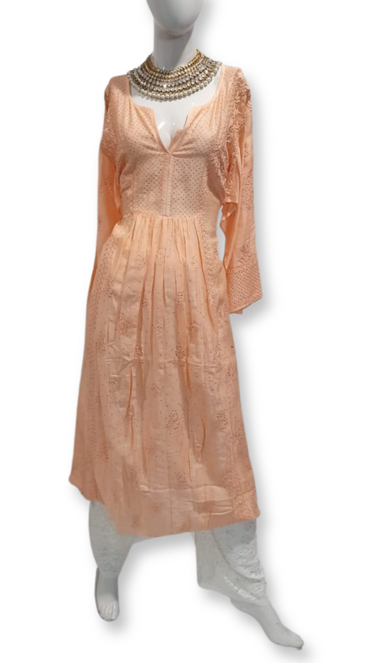 Pure silk n tissue chikankari dress