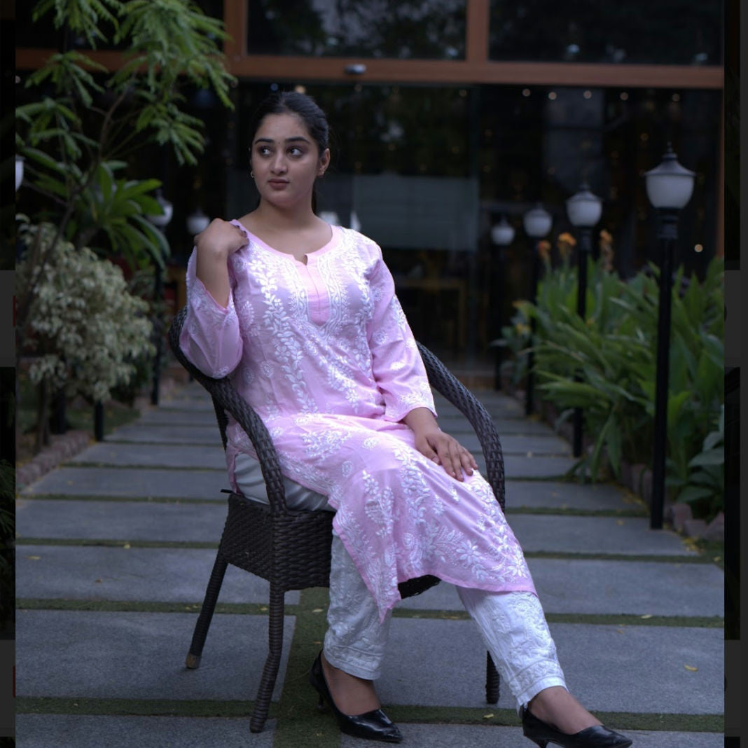 Aayesha cotton chikankari long kurta