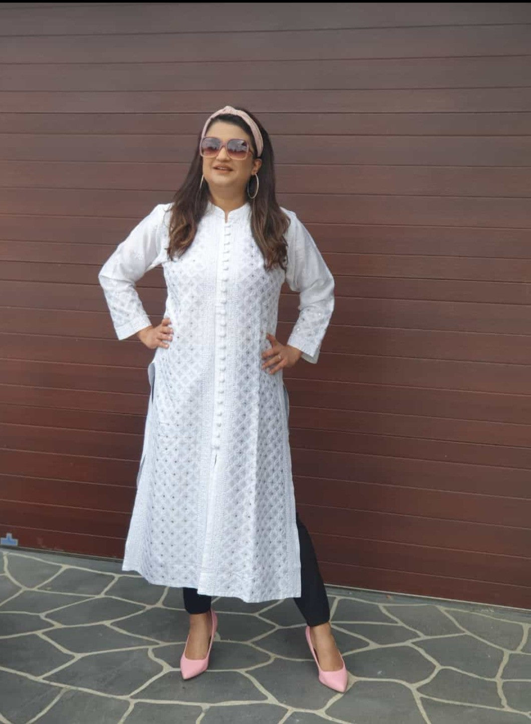 Silk women's chikankari kurta — back view | Silk Kurta Sherwani Style
