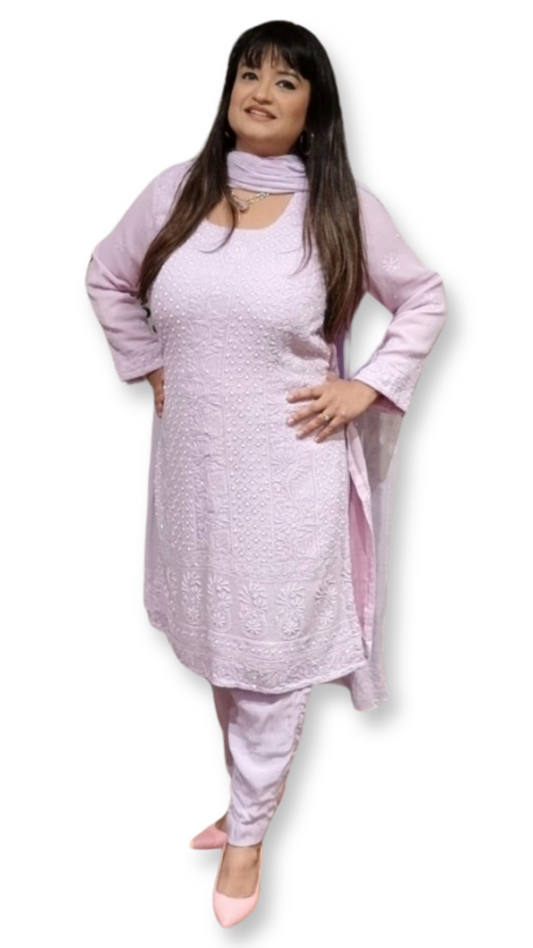 Pearl work designer chikankari suit