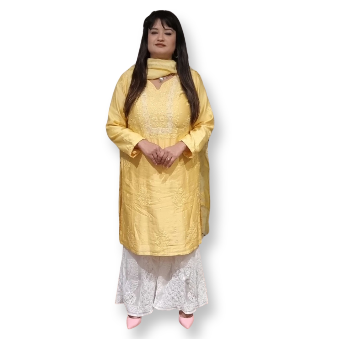 Silk chikankari dupatta — front view | Silk kurta dupatta set