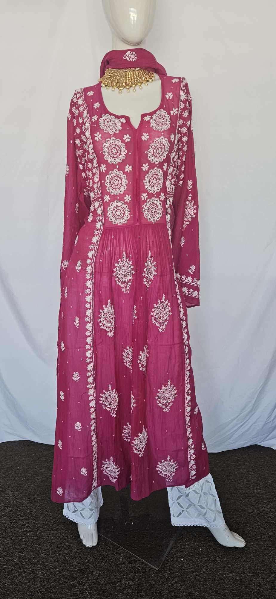 Silk women's chikankari anarkali — side view | Ruhaani Anarkali
