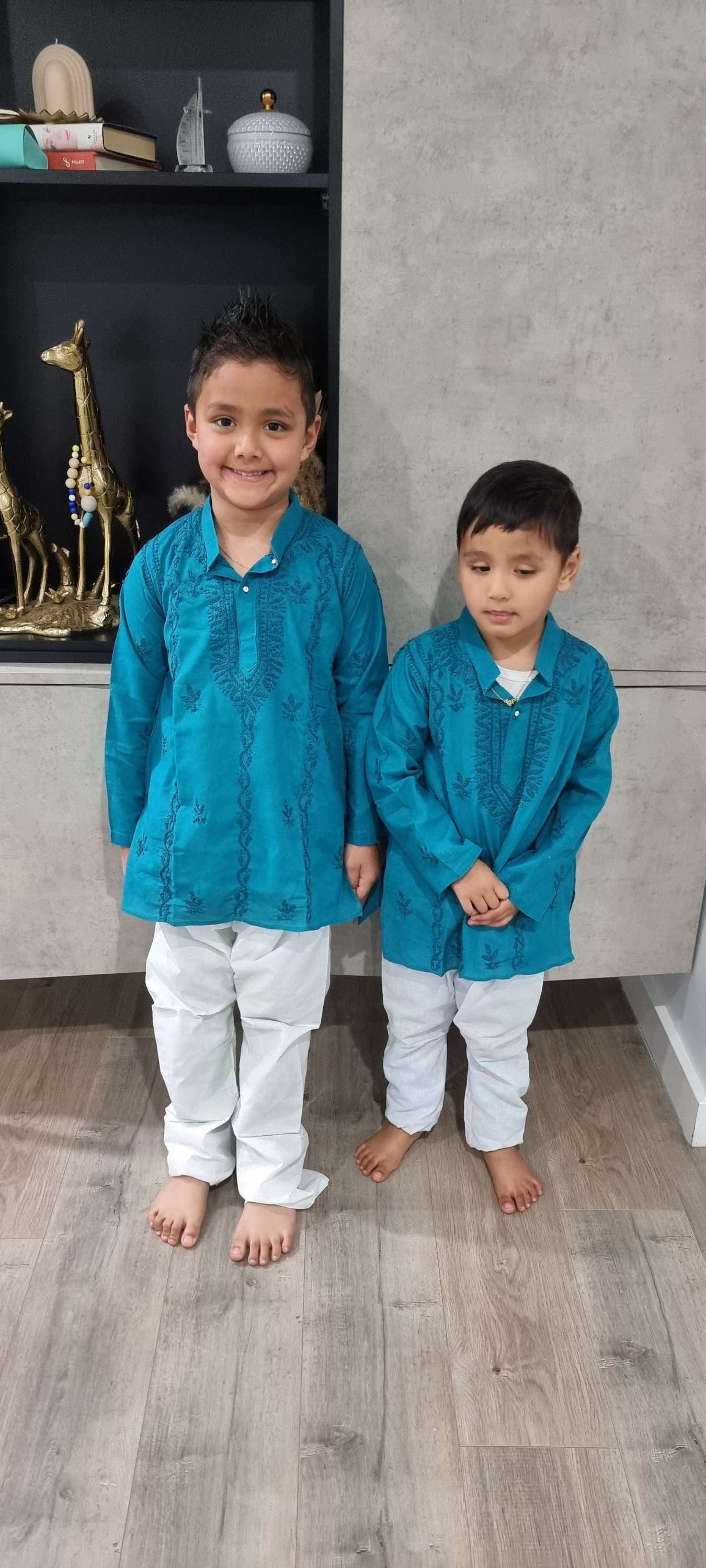 Kids' chikankari kurta pyjama set — additional view | Boys kurta pyjama set