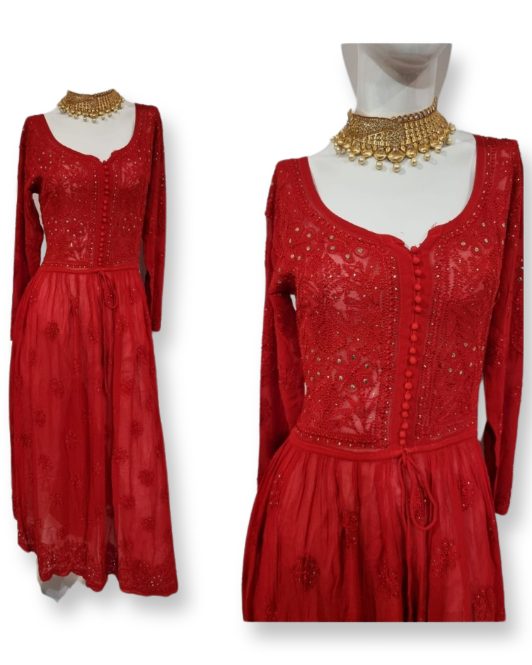 Women's chikankari anarkali — detail view | Designer anarkali