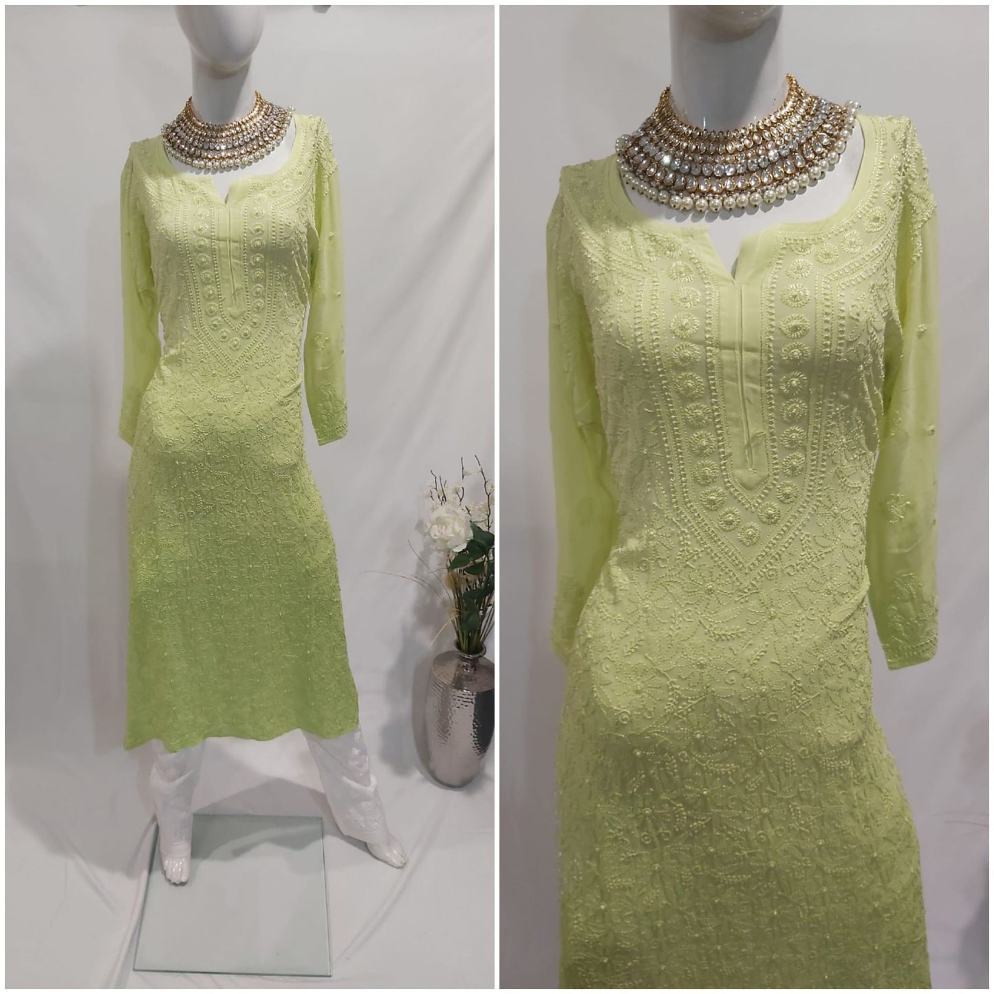 Pure gorgette kurta chikankari