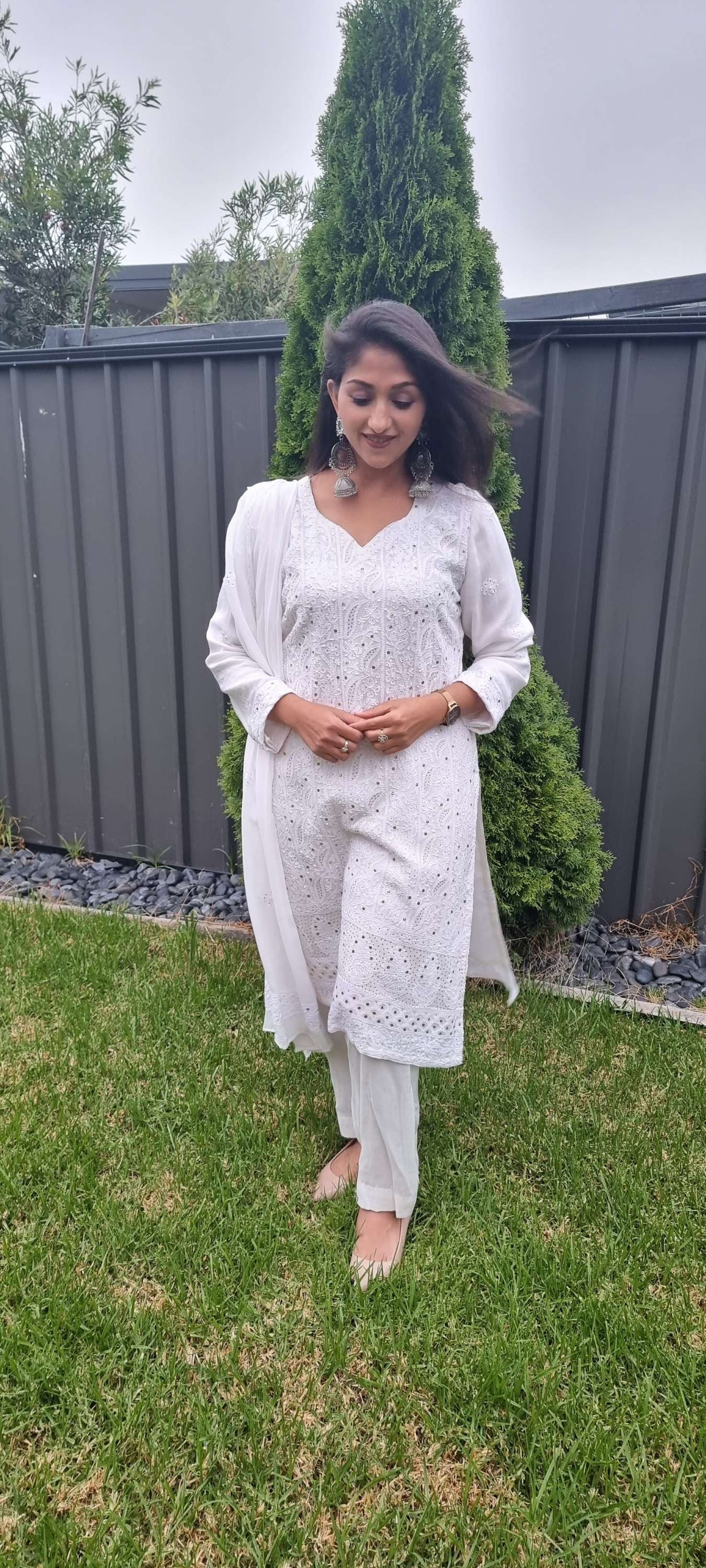 Pure gorgette chikan mukaish suit