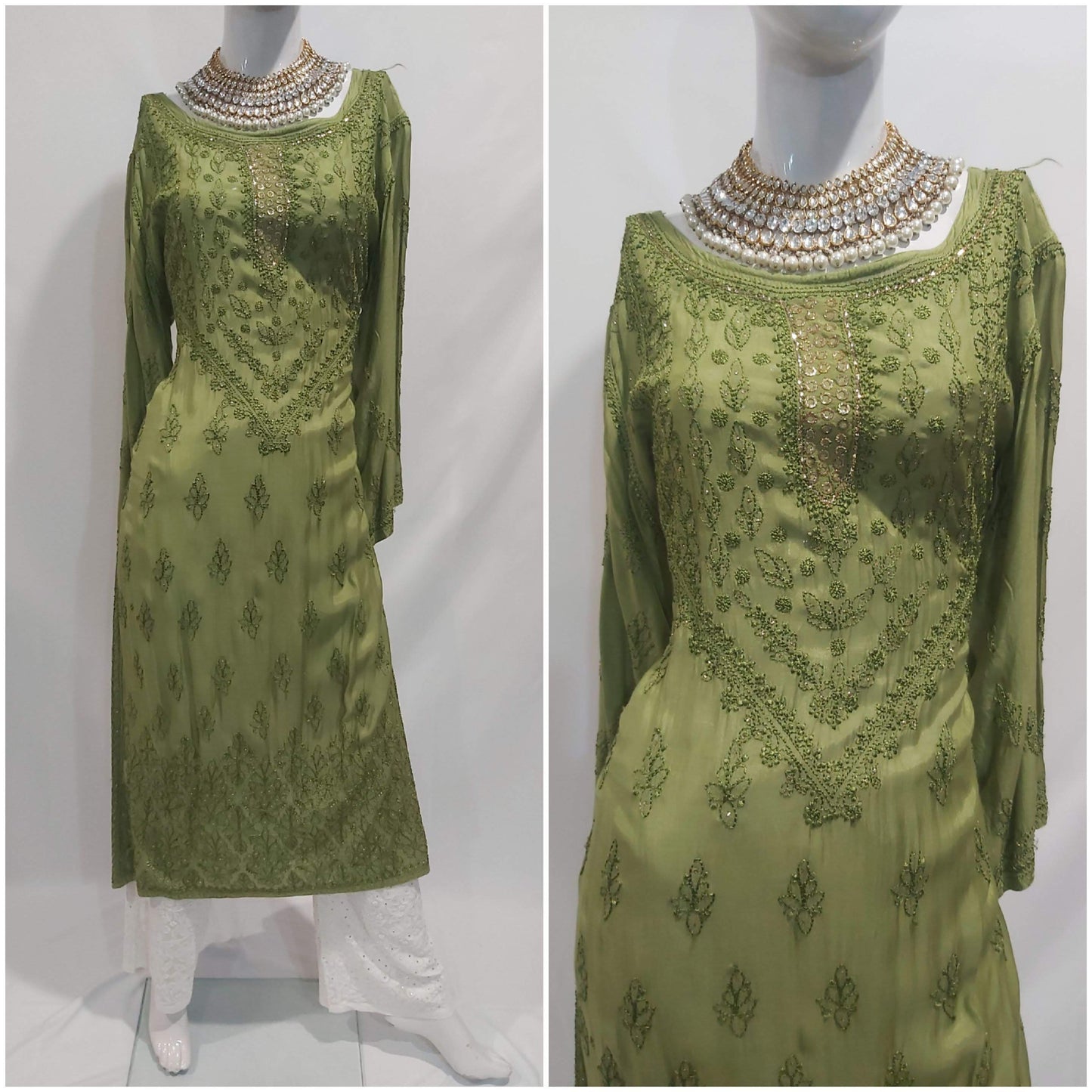 Premium cotton silk Chikankari & Mukaish kurta