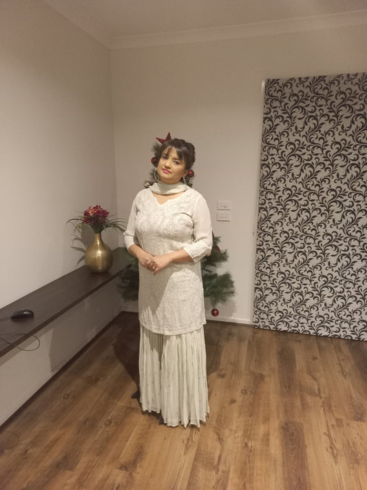 Grey Short Kurta Luxury sharara suit