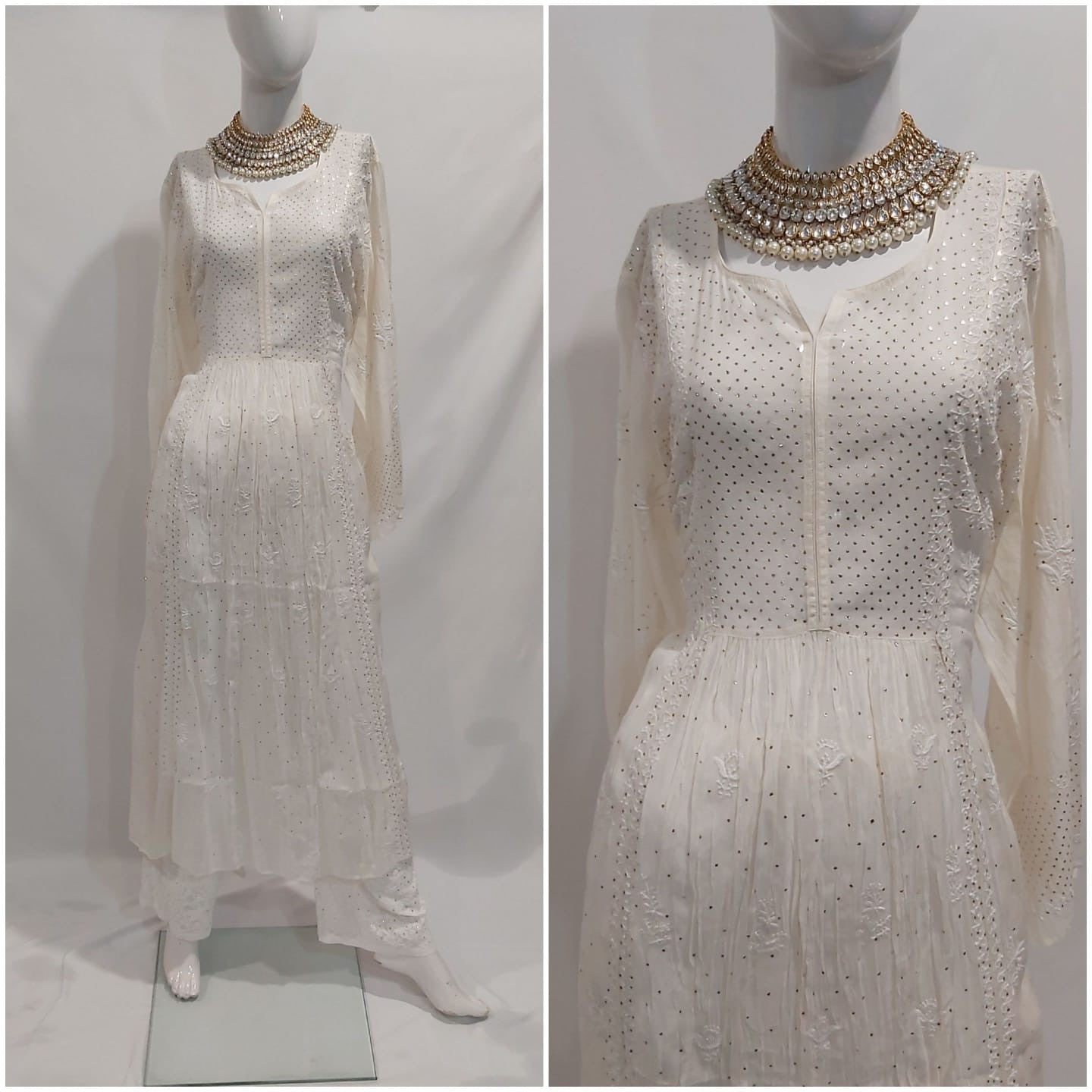 Pure silk n tissue chikankari dress