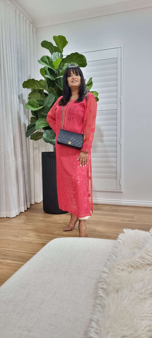 Red Chikankari suit