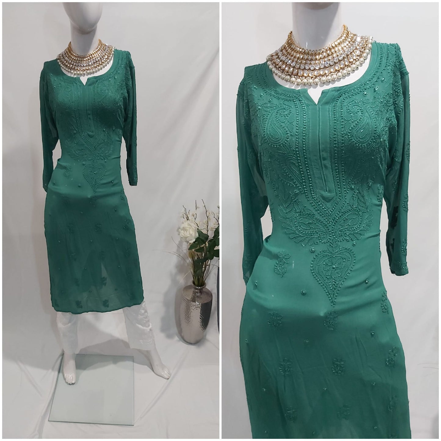 Pure gorgette kurta chikankari