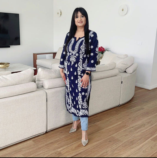 Aayesha cotton chikankari long kurta