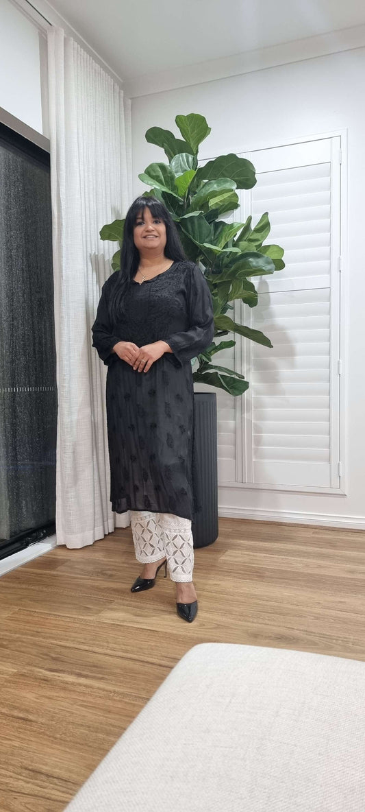 Silk Cotton black kurta