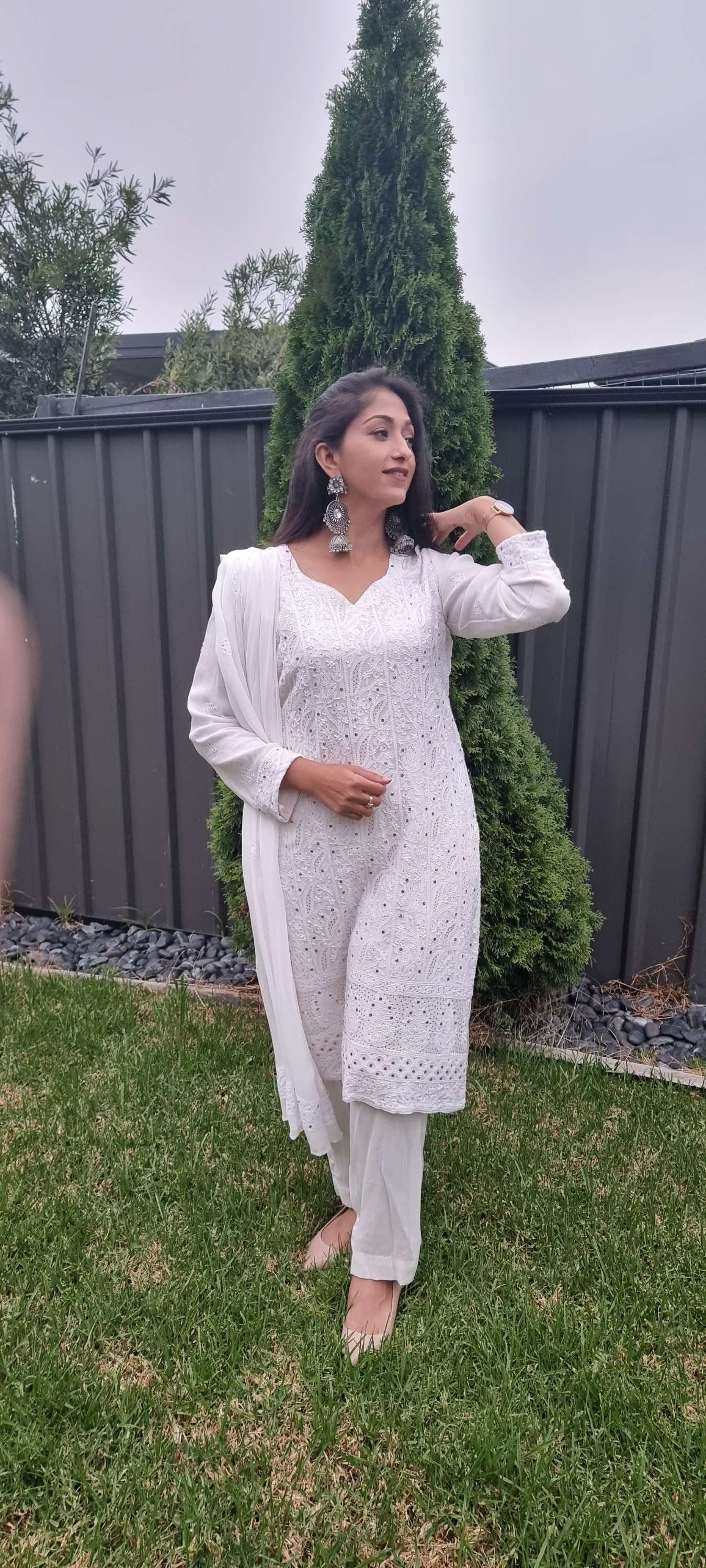 Pure gorgette chikan mukaish suit