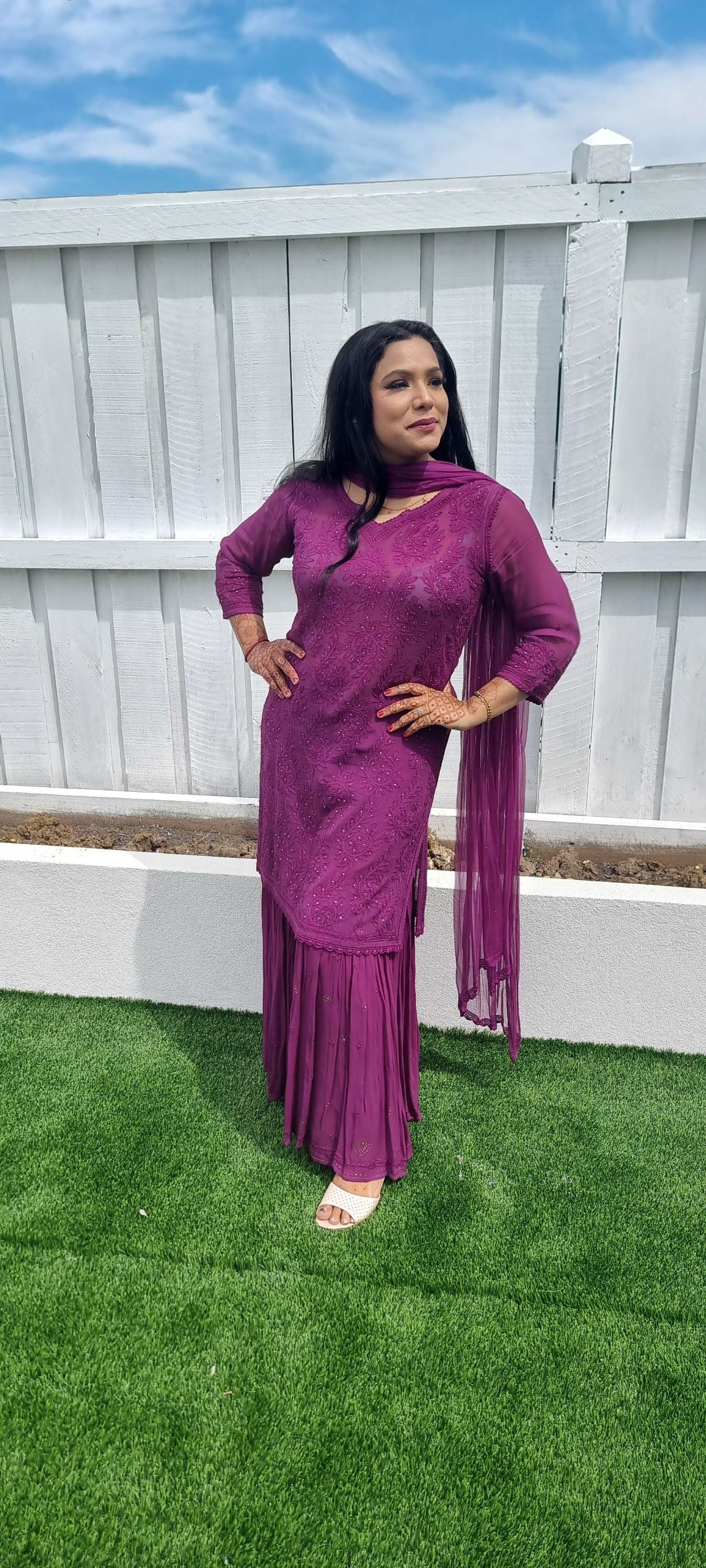 Pure gorgette short top sharara suit